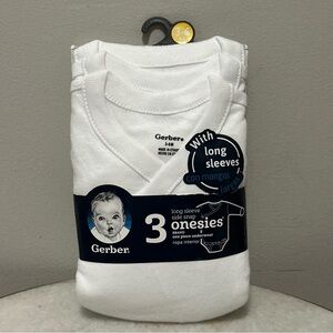 Gerber White Baby Basic Side Snap Long Sleeve Bodysuit 3-Pack 3-6 Mos Essential